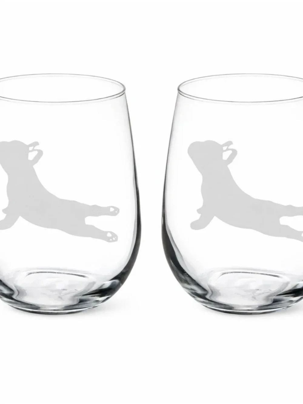 French Bulldog Stemless Wine Glasses Set of 2 Etched 17 oz Dog Lover Gift